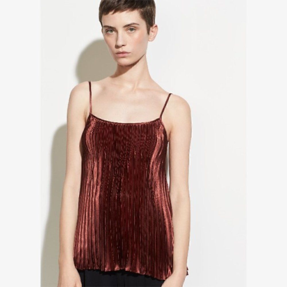 NWT Vince Chevron Pleated Satin Tank Top - XS
